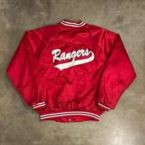 Vintage 80s Rangers MLB Hartwell Sports Snap Down Bomber Jacket Size XL